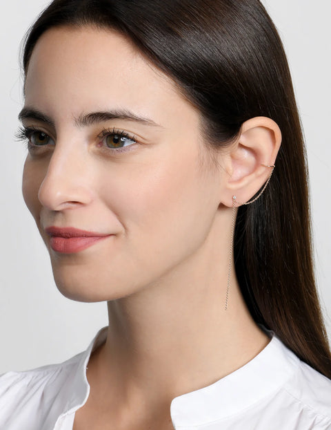 Gold Earring White Solitaire Ear Cuff