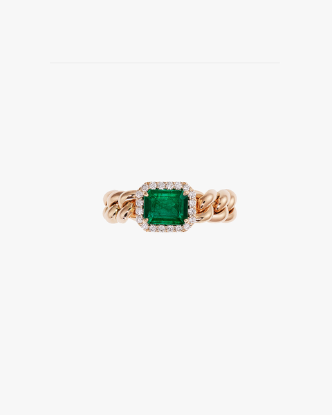 Chain Pink Gold and Emerald Ring