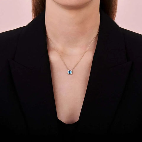 Gold with Diamonds and Blue Topaz Necklace