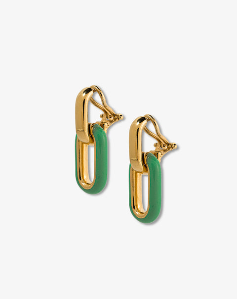 Green Enamel Link Earrings