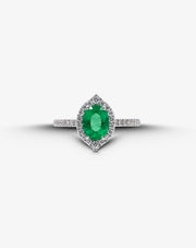 White Gold Ring with Diamonds and Emerald