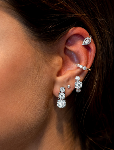 Gold Earrings with Three Diamonds