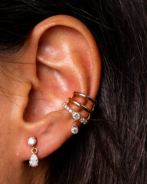 Gold Earrings with Diamond Drop