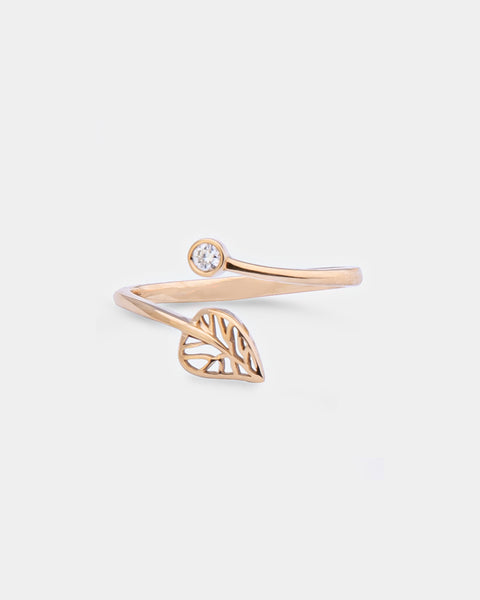 Yellow Gold with Diamond Leaf Ring