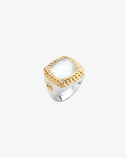 Square Silver Ring with Gold Chain and Crystal