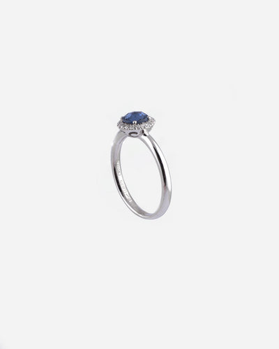 White Gold Engagement Ring with Diamonds and Sapphire