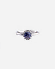 White Gold Engagement Ring with Diamonds and Sapphire
