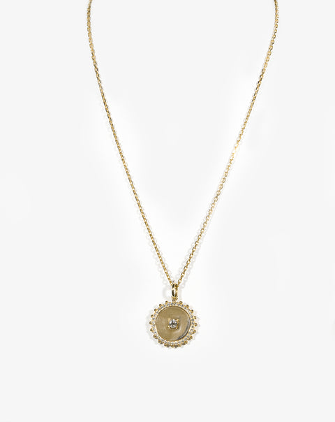 Gold and Diamond Round Medal Necklace